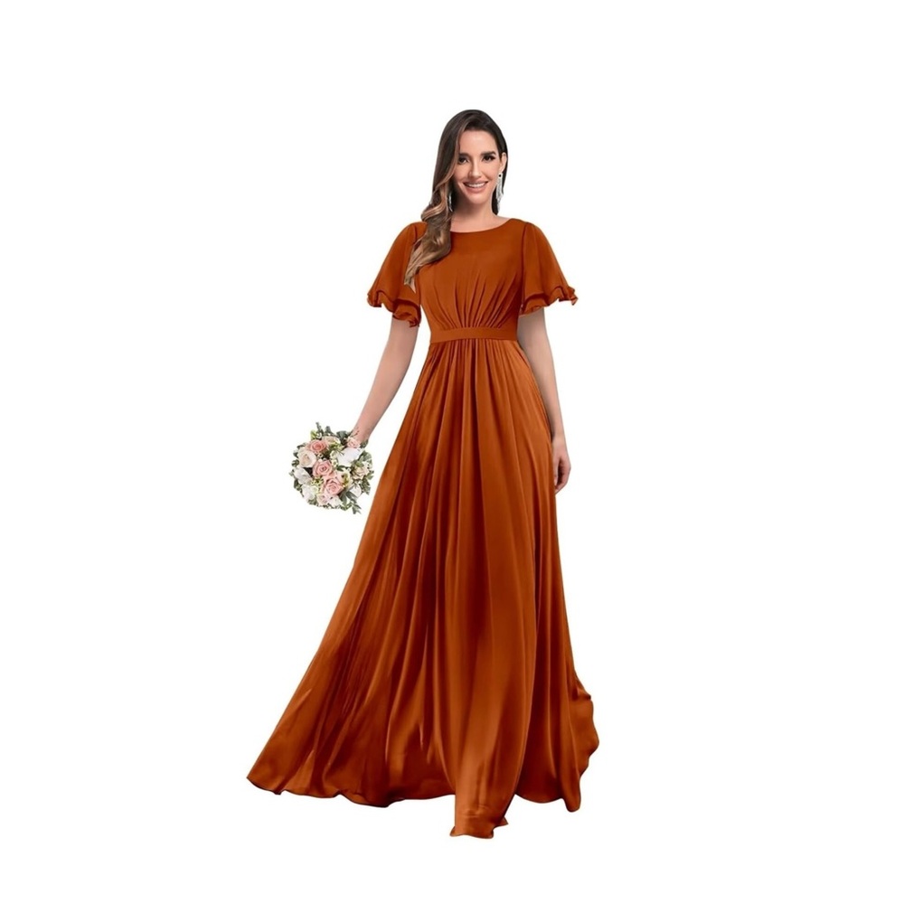 Orange Ruffled Off Shoulder Gown - Picture 3 of 4